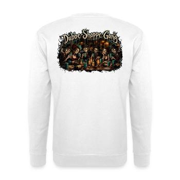 Dubbe-Shoppe Gang – Gothic Streetwear - Unisex Pullover - Weiß - Hinten - Michal (187cm)