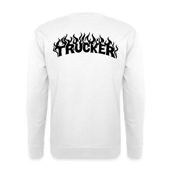 Trucker Schriftzug Flammen - Farbe veränderbar - Unisex Pullover - Weiß - Hinten