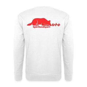 SHS Logo rot - Unisex Pullover - Weiß - Hinten - Michal (187cm)