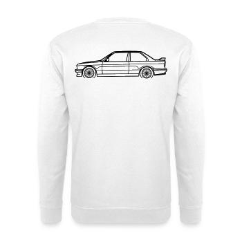 E30 M3 Line Silhouette – Classic Performance Art - Unisex Pullover - Weiß - Hinten