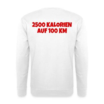 2500 Kalorien auf 100 km Fahrrad Anhänger Sticker - Unisex Pullover - Weiß - Hinten