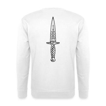 Minimalistisches schwarz-weiß Dolch-Line Art - Unisex Pullover - Weiß - Hinten - Michal (187cm)