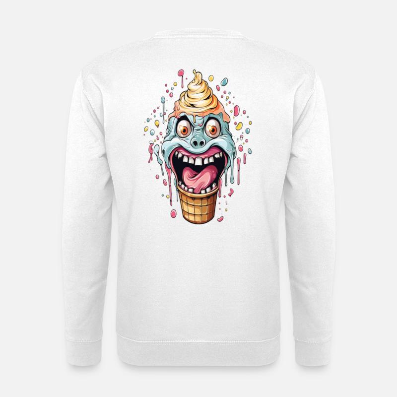 Humorvoller Eiswaffel-Monster-Design - Unisex Pullover - Weiß