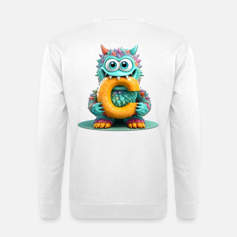 Bunter Monster mit Buchstabe C - Unisex Pullover - Weiß