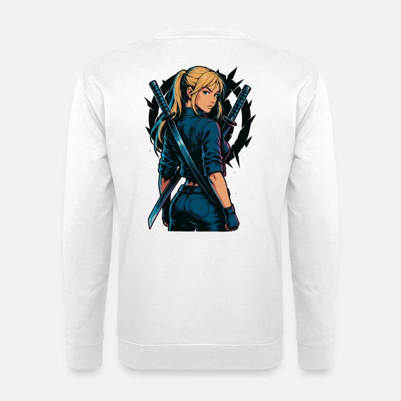 Kämpferin Samurai Zweikatanas Motiv - Unisex Pullover - Weiß