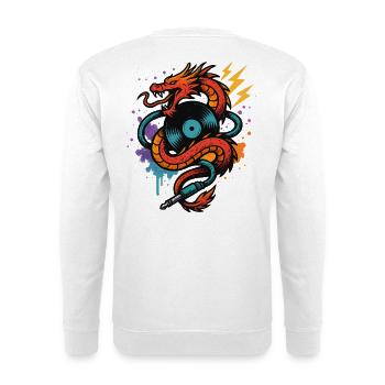 Musik Drache Mit Vinyl Platte Blitz Und Klinke - Unisex Pullover - Weiß - Hinten