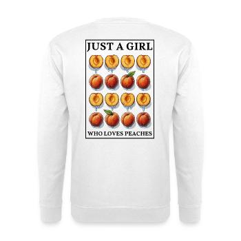 JUST A GIRL WHO LOVES PEACHES - Pfirsich im Rahmen - Unisex Pullover - Weiß - Hinten