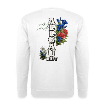 Allgäu ruft – Berge, Blumen und Heimatliebe - Unisex Pullover - Weiß - Hinten
