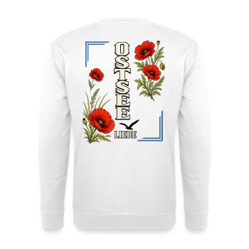 Ostsee Liebe mit Mohnblumen – Küstenmotiv - Unisex Pullover - Weiß - Hinten