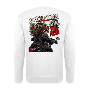 Läuse-Rückerstattung – lustiger Biker-Vorbeigehen-Witz - Unisex Pullover - Weiß - Hinten - Michal (187cm)