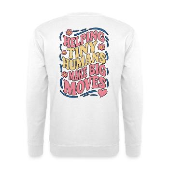 Kleinen Menschen helfen, große Schritte zu machen - Unisex Pullover - Weiß - Hinten - Michal (187cm)