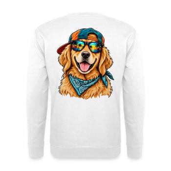 Cooler Golden Retriever – Sommerstrand-Vibes - Unisex Pullover - Weiß - Hinten - Michal (187cm)