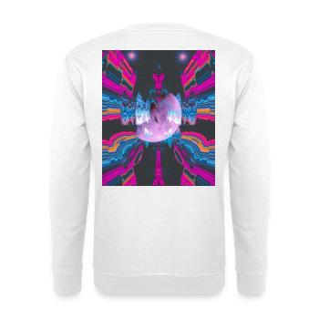 Neon Muster mit Mond und Adler im Zentrum - Unisex Pullover - Weiß - Hinten - Michal (187cm)