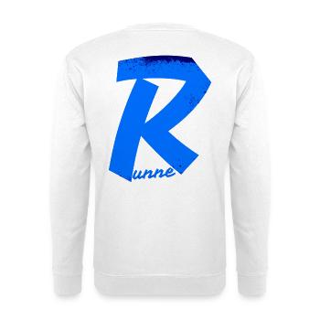 Runner - Laufen verbindet, Motiv in Blau - Unisex Pullover - Weiß - Hinten - Michal (187cm)