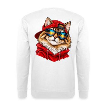 Coole Katze im roten Hoodie – Sunset Beach Vibes - Unisex Pullover - Weiß - Hinten - Michal (187cm)