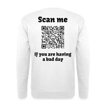 QR-Code mit liebevoller Botschaft - Unisex Pullover - Weiß - Hinten - Michal (187cm)