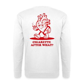 Zigarette nach was? - Unisex Pullover - Weiß - Hinten - Michal (187cm)