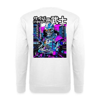 Cyber-Samurai Skelett Neon City - Unisex Pullover - Weiß - Hinten