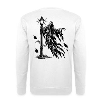 Grim Reaper Street Lamp Tattoo Flash - Unisex Pullover - Weiß - Hinten - Michal (187cm)