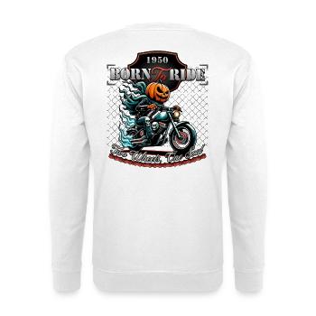Born to Ride: Kürbis Kopf Motorrad Halloween - Unisex Pullover - Weiß - Hinten