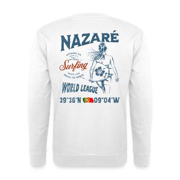 Nazaré Surfing Girl Nautischer Druck - Unisex Pullover - Weiß - Hinten