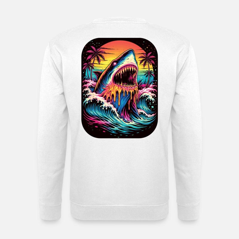 Neon shark at sunset - Unisex Sweatshirt - white