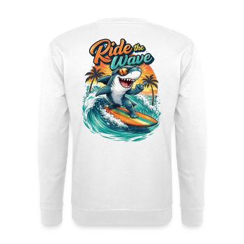 Ride the Wave: Surferhai am Surfboard - Unisex Pullover - Weiß - Hinten
