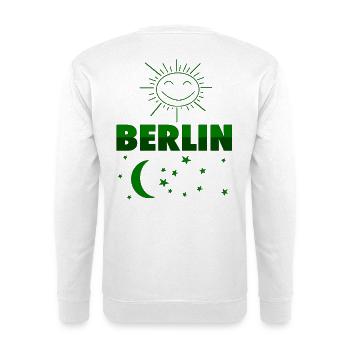 Berlin Tag & Nacht Hauptstadt Design - Unisex Pullover - Weiß - Hinten - Michal (187cm)