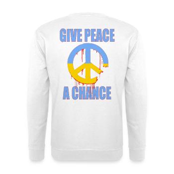 Give Peace a Chance – Ukraine Peace Symbol Art Now - Unisex Pullover - Weiß - Hinten - Michal (187cm)