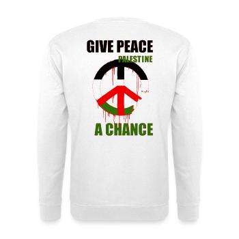 Peace Symbol for Palestine – Give Peace a Chance - Unisex Pullover - Weiß - Hinten - Michal (187cm)