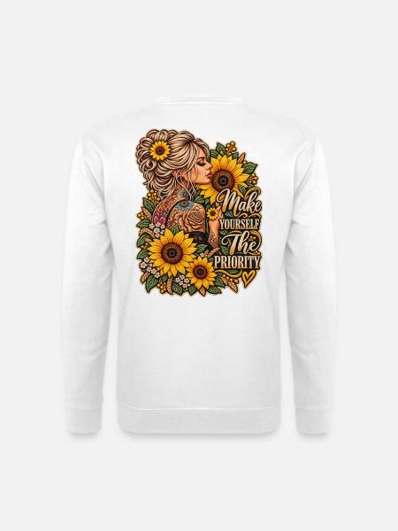 Sonnenblumen Selbstpriorität Illustration - Unisex Pullover - Weiß