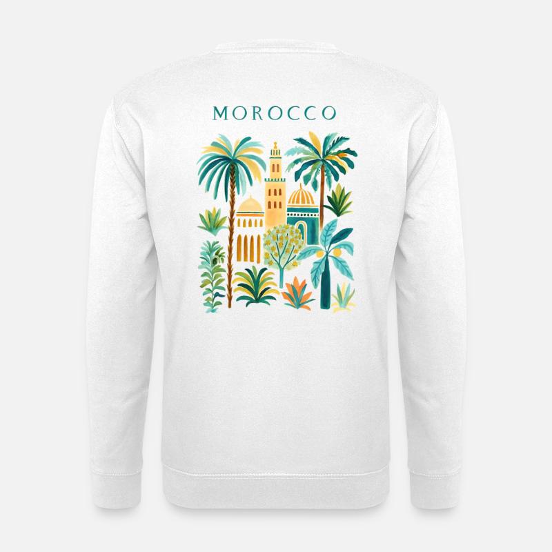 Marokko Palmen Architektur Aquarell - Unisex Pullover - Weiß