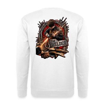 Der Schweißer Funkenkraft - Unisex Pullover - Weiß - Hinten - Michal (187cm)