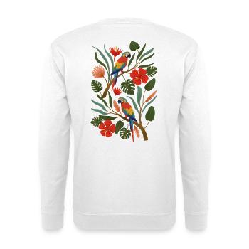 Tropische Papageien im Blütenwald - Unisex Pullover - Weiß - Hinten