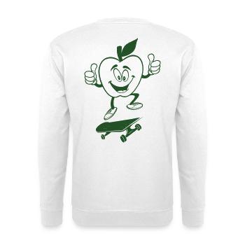 Cool Green Apple on Skateboard – Fun Cartoon Style - Unisex Pullover - Weiß - Hinten - Michal (187cm)