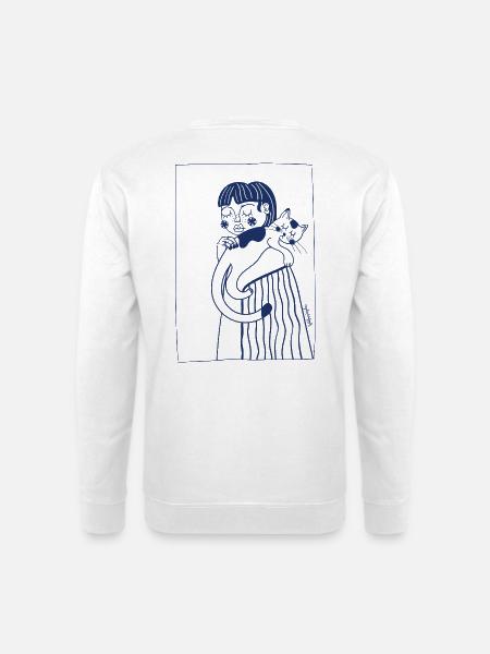 Mädchen mit einer Katze - Unisex Pullover - Weiß