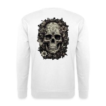 Cooler Boho Totenkopf mit Tattoos und Blumen - Unisex Pullover - Weiß - Hinten