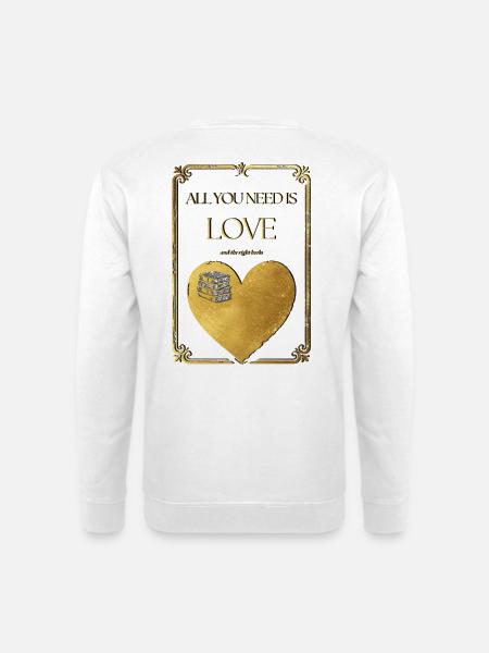 Goldenes Herz und Bücherliebe - Unisex Pullover - Weiß