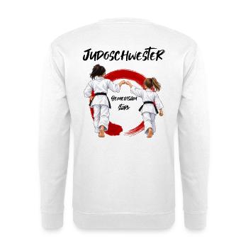 Judo Schwester mit Schwester gemeinsam stark - Unisex Pullover - Weiß - Hinten - Michal (187cm)