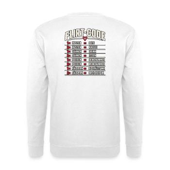 Flirt-Code – Lustiges Dating Design - Unisex Pullover - Weiß - Hinten - Michal (187cm)