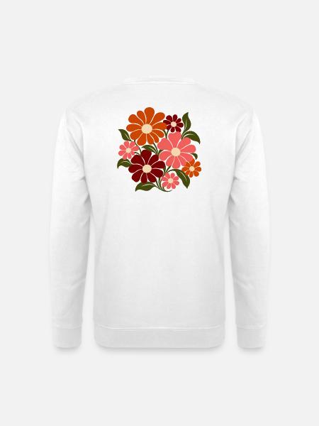 Retro Blumen – Flower Power in Orange und Rosa - Unisex Pullover - Weiß