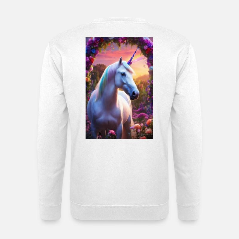 Pastell-Einhorn im Floral Arch - Unisex Pullover - Weiß