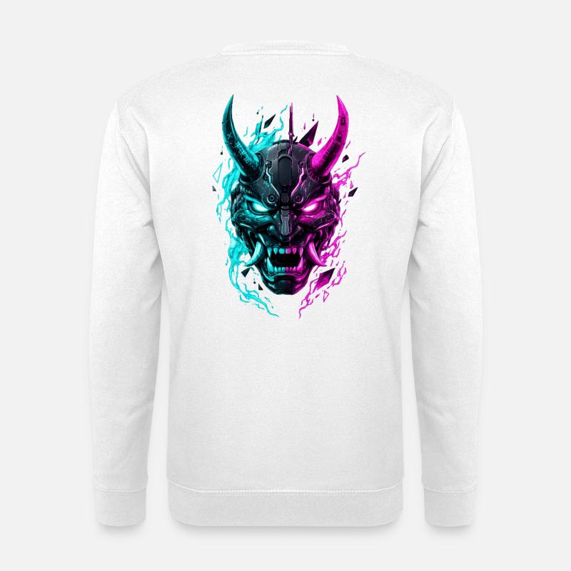 Neon Cyber Oni Mask - Unisex Sweatshirt - white