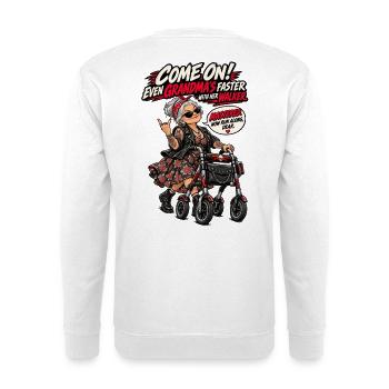 Biker-Oma ist schneller - Unisex Pullover - Weiß - Hinten - Michal (187cm)
