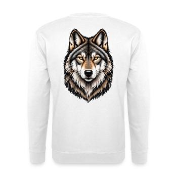 Majestätisches Wolfsporträt – Wilde Natur - Unisex Pullover - Weiß - Hinten - Michal (187cm)