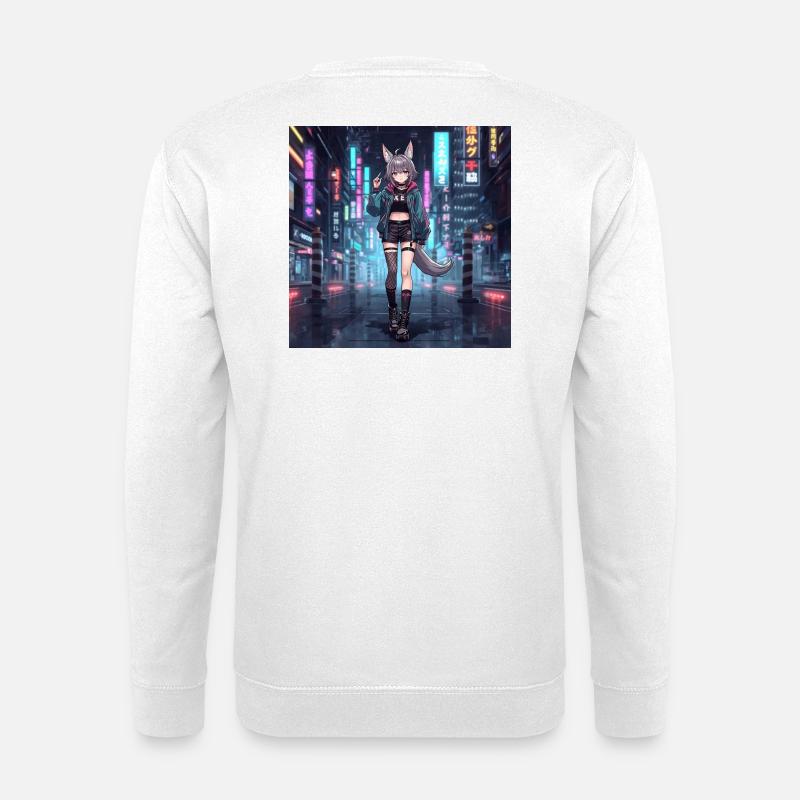 Neon Stadt Katzengirl - Unisex Pullover - Weiß