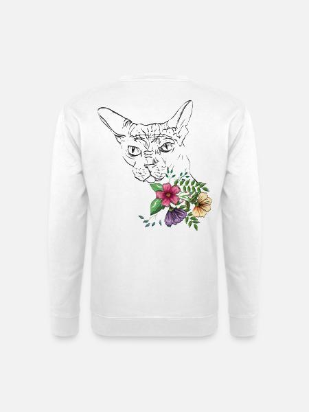 Katze mit Blumen - Unisex Pullover - Weiß