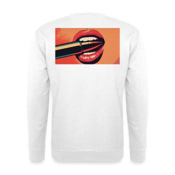 Lippen PopArt Kuss - Unisex Pullover - Weiß - Hinten - Michal (187cm)