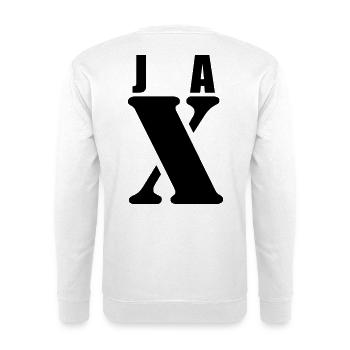 Jax – First Name Design | Minimal Typography - Unisex Pullover - Weiß - Hinten - Michal (187cm)