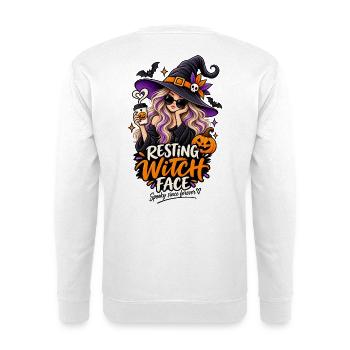 ⚪ Resting Witch Face – Hexe - Unisex Pullover - Weiß - Hinten - Michal (187cm)